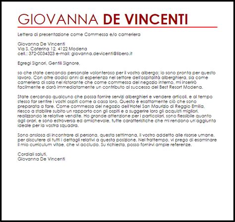 Lettera di presentazione commessa abbigliamento .